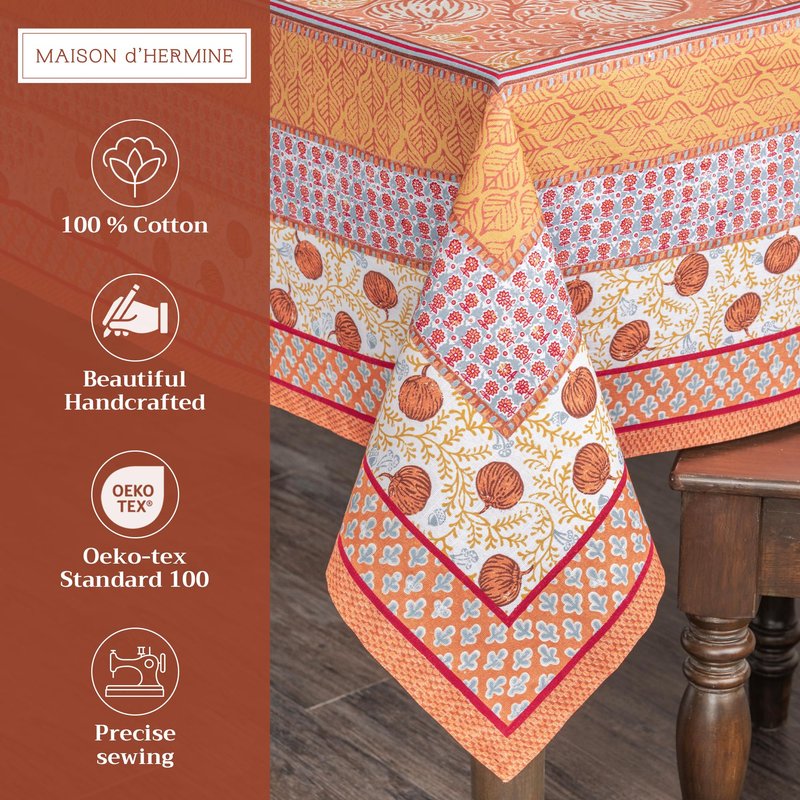 Maison d' Hermine Table Cloth Rectangle Table 100% Cotton 70 x 120 Inches Fall Tablecloth Reusable Everyday Use for Thanksgiving Christmas Decorations Dining Farmhouse Party (Harvest Festival)