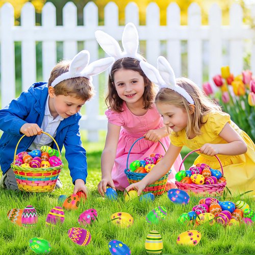 Envotek 24 Pack Plastic Printed Easter Eggs, 2.4 Inch Fillable Empty Eggs Bulks for Easter Eggs Hunt, Easter Basket Stuffers Fillers, Classroom Prize Supplies, Filling Treats and Party Favors