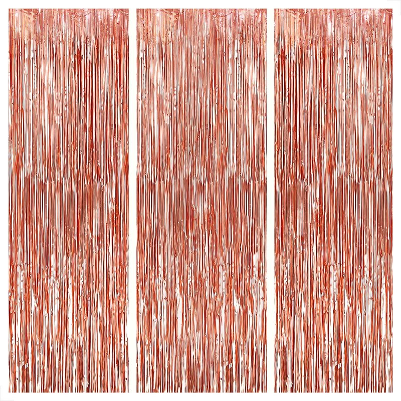 KatchOn, Rose Gold Fringe Curtain - XtraLarge 8x3.2 Feet, Pack of 3 | Rose Gold Backdrop for Bachelorette Party Decor, Graduation Decorations 2025 | Fringe Backdrop for Rosegold Birthday Decorations