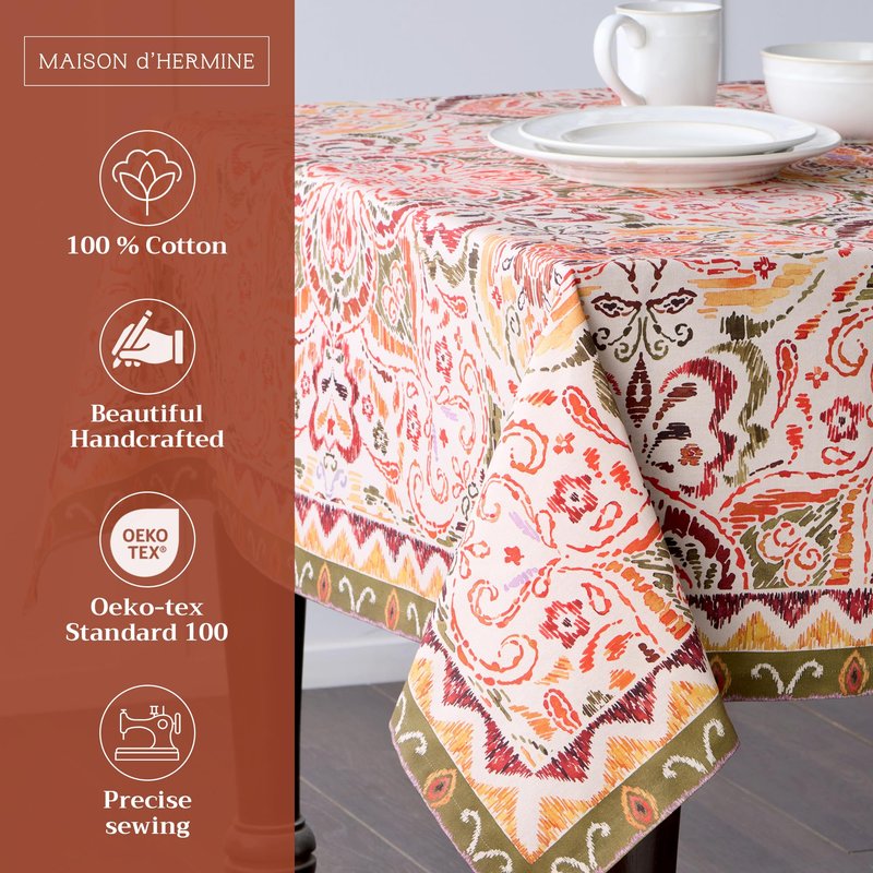Maison d' Hermine Table Cloth Rectangle Table 100% Cotton 60 x 90 Inches Fall Tablecloth Reusable Everyday Use for Thanksgiving Christmas Decorations Dining Farmhouse Party (Damask)