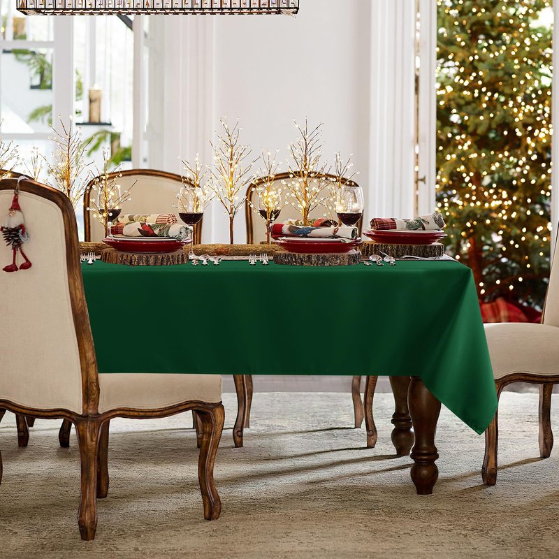 sancua Rectangle Tablecloth - 60 x 84 Inch - Stain and Wrinkle Resistant Washable Polyester Table Cloth, Decorative Fabric Table Cover for Dining Tables, Buffet Parties and Christmas, Hunter Green
