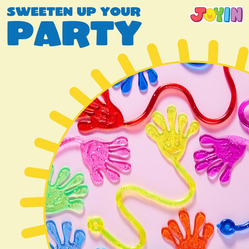 JOYIN 240Pcs Glitter Sticky Hands Party Favors, Party Favors Set for Kids, Holiday Traditions, Classroom Treasure Box Carnival Prizes Bulk Pinata Stuff Mini Toys, Goodie Bags