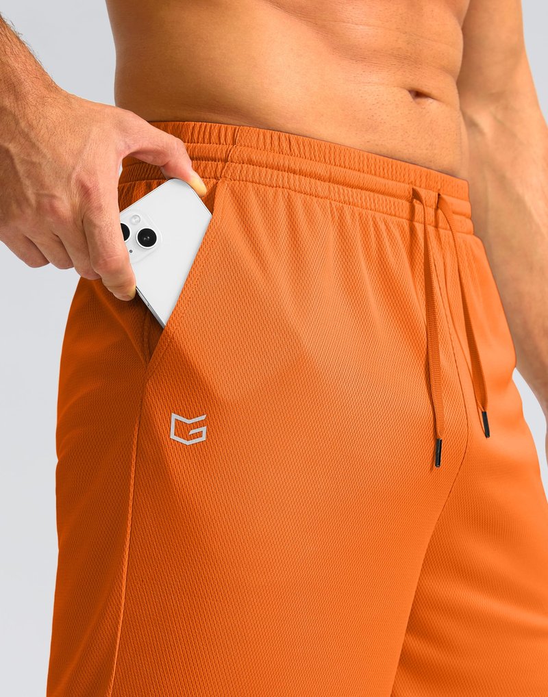 G Gradual Men's Athletic Shorts with Pockets 9" / 11" Long Basketball Shorts Lightweight Quick Dry Gym Workout Shorts for Men(Orange,M)
