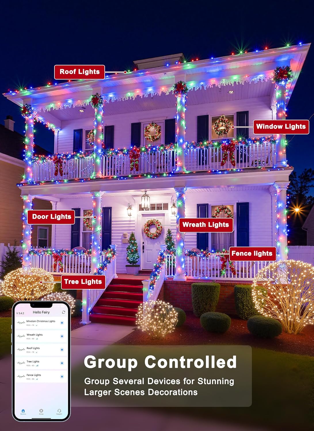 Minetom LED RGB String Lights - 82ft 250 Color Changing Fairy Lights with Remote & App Control