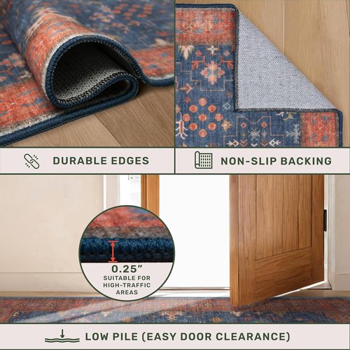 Hazo Haus Washable 3x8 Long Runner Rug - Navy Blue, Pet-Friendly, Waterproof & Non-Slip Design