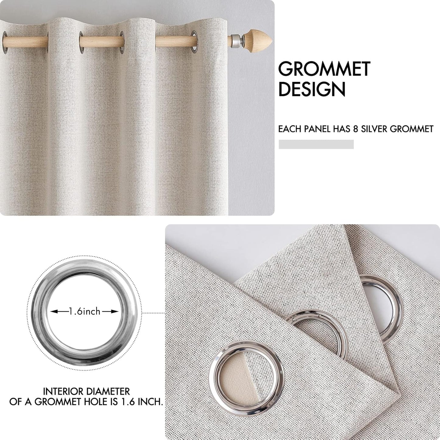MIULEE 100% Blackout Linen Textured Curtains - Solid Thermal Insulated Ivory Drapes | 62 x 84 Inch (2 Panels)
