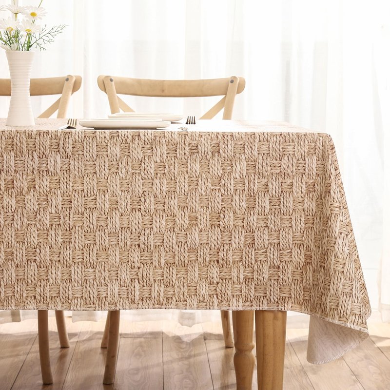 Walrus Heavy Duty Vinyl Tablecloth with Flannel Backing Waterproof Oil-Proof Plastic Table Cloth Stain-Resistant Wipeable Rectangle or Square Table Cover for Indoor and Outdoor (Weave, 60X84 Inch)