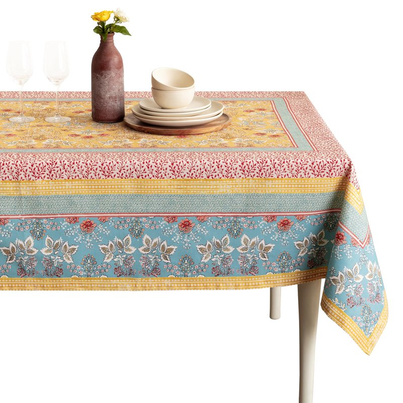 Maison d' Hermine Table Cloth Square Table 100% Cotton 60 x 60 Inches Tablecloth Reusable Decorative for Dining Kitchen Room Farmhouse Home Gifts for Mothers Day Spring Summer - Marquise