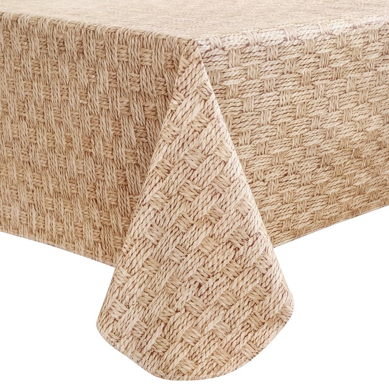 Walrus Heavy Duty Vinyl Tablecloth with Flannel Backing Waterproof Oil-Proof Plastic Table Cloth Stain-Resistant Wipeable Rectangle or Square Table Cover for Indoor and Outdoor (Weave, 54X54 Inch)