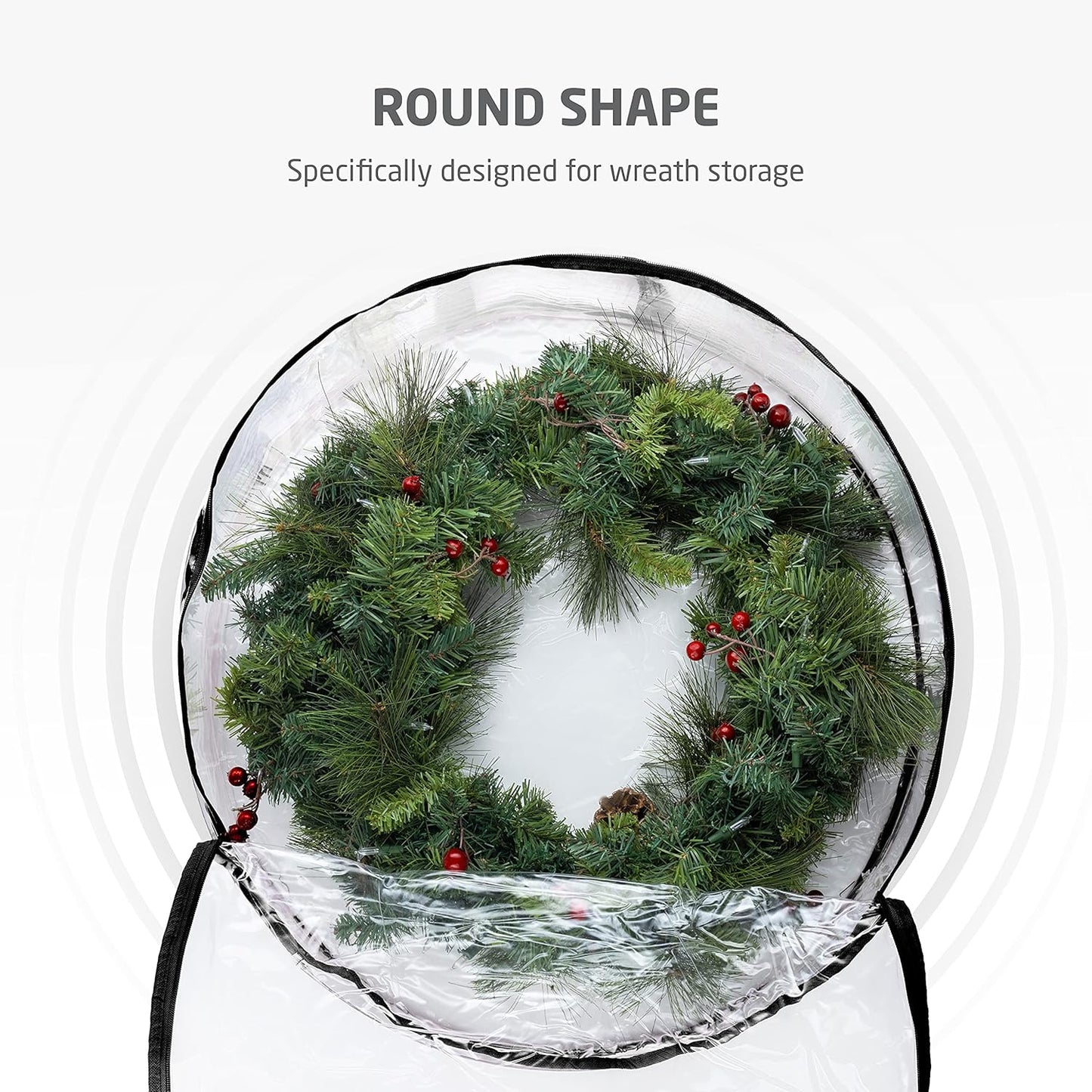ZOBER Christmas Wreath Storage Container - 30 Inch Dual Zippered Bag with Reinforced Handles - Black | 2 Pack
