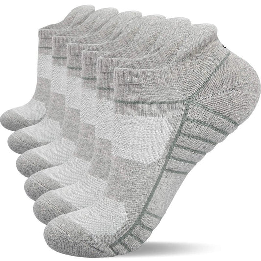 Lapulas Athletic Ankle Socks, Low Cut Cushioned Anti-Blister Running Tab Sports Socks for Men and Women 6Pairs (Gray, L)