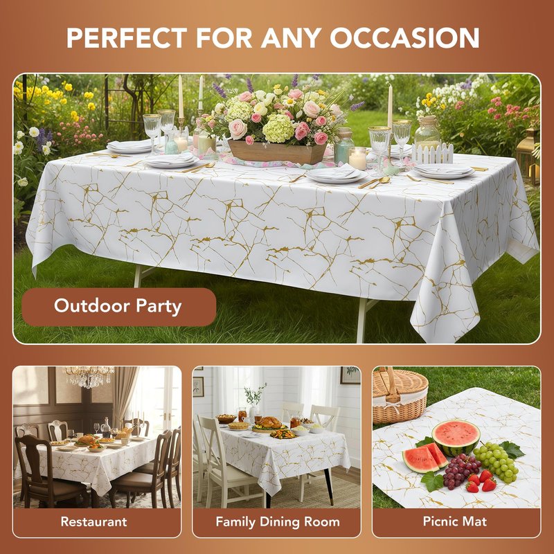 sancua 100% Waterproof Vinyl Tablecloth 54x78 Inch, Rectangle PVC Table Cloth for Picnic, Oil-Resistant Spill-Proof Wipeable Table Cover for Dining, Kitchen, Parties, Indoor and Outdoor, White Marble