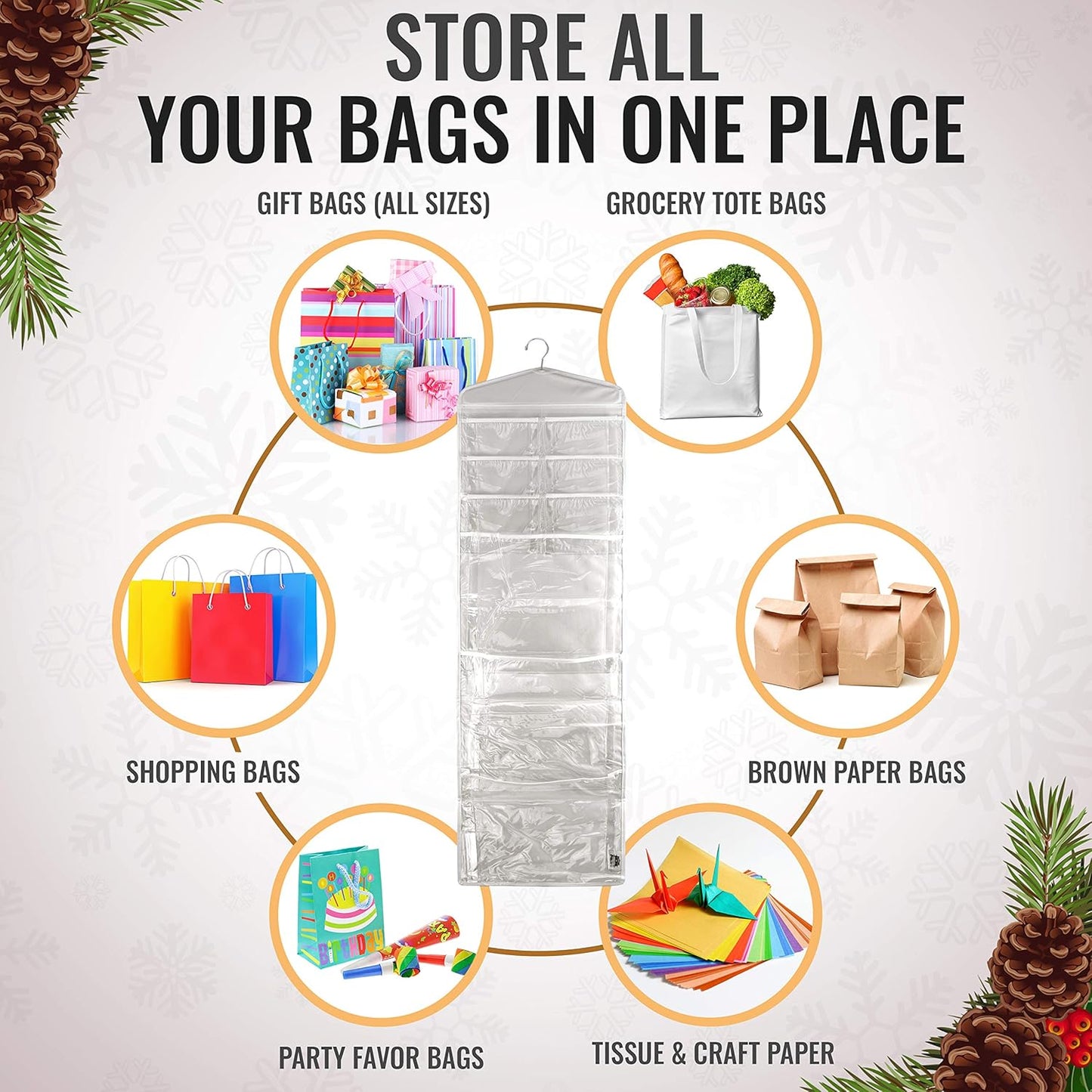 Skiennix Large Double-Sided Gift Bag Organizer - Tissue Paper Holder in Grey