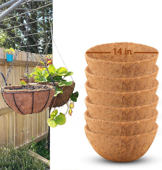 Skiennix 14-Inch Coco Liners - Natural Round Coconut Fiber Replacement for Hanging Baskets | 6 Pcs