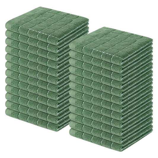 Homaxy 100% Cotton Terry Kitchen Dish Cloths, Ultra Soft and Absorbent Dish Towels for Kitchen, Suitable for Drying and Washing Dishes, 24 Pack, 12 x 12 Inches, Grass Green