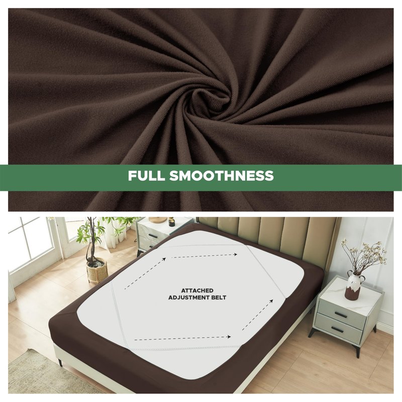 Biscaynebay Decorative Box Spring Cover Queen Size, Brown Jersey Luxurious Jersey Knitting Stretchy Wrap Around 4 Sides Bed Skirt for Home/Hotels, Easy Fit Wrinkle & Fade Free Machine Washable