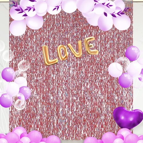 CYLMFC Tinsel Curtain | 3 Pack 3.3 ft x 6.6 ft Rose Gold Backdrop for Wedding & Party Decor