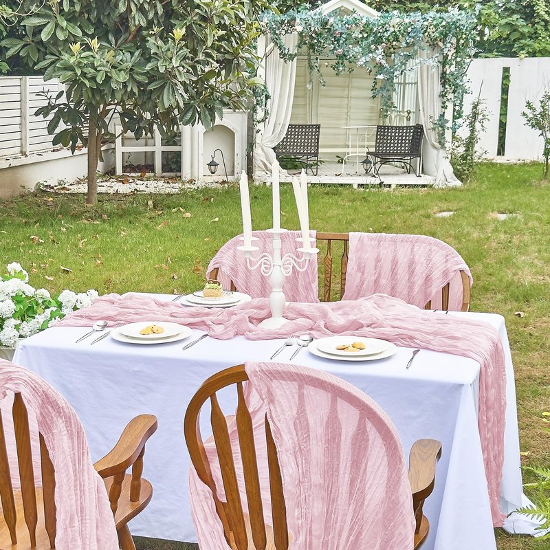 IVAPUPU 2 Pcs Cheesecloth Table Runner - 10ft Pink Boho Gauze Cheese Cloth Table Runners for Baby Shower Decorations Wedding Party Summer Garden Decor