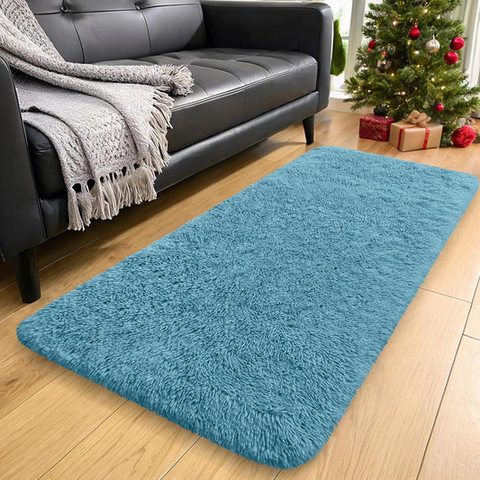 OLANLY Runner Rugs - Soft, Machine Washable Shaggy Carpet for Hallway & Bedroom | Slate Blue