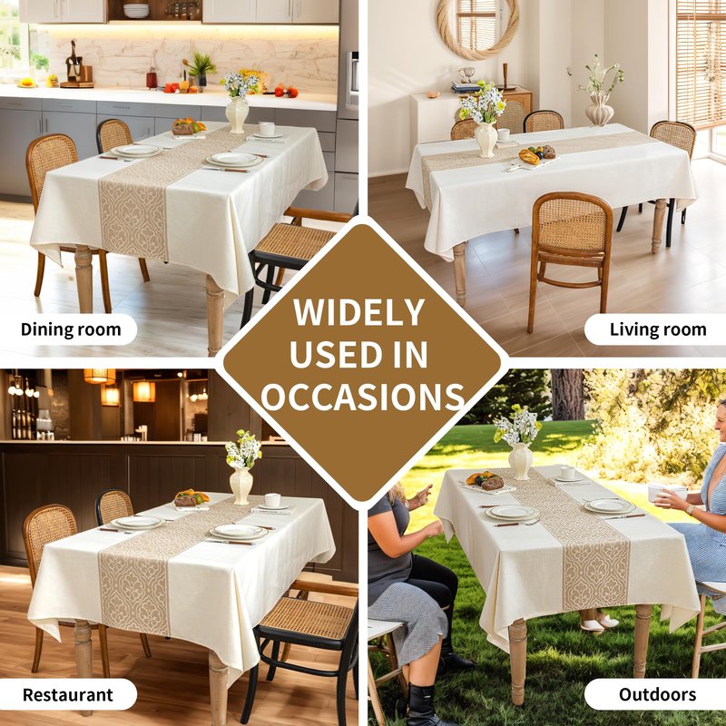 UWWGKK Nordic Beige Rectangular Tablecloth, Premium Drape, Water & Stain Resistant, Elegant Rectangle Table Cover for Dining, Kitchen, Party, Home Decor