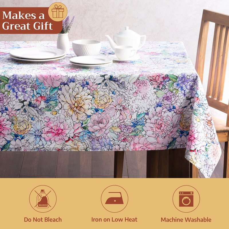 Maison d' Hermine Table Cloth Rectangle Table 100% Cotton 70 x 90 Inches Tablecloth Reusable Decorative for Dining Kitchen Room Farmhouse Home Gifts for Mothers Day Spring Summer - Floral Love