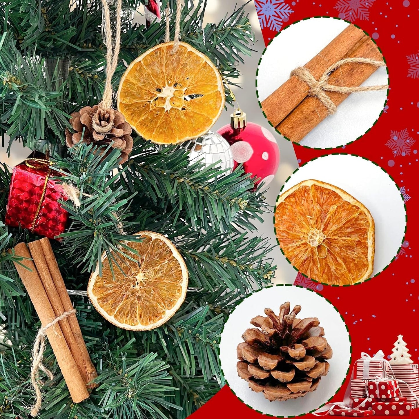 Regine Switzerland 32pcs Rustic Christmas Tree Ornaments Set - Dried Orange Slices & Pine Cones for DIY Decor