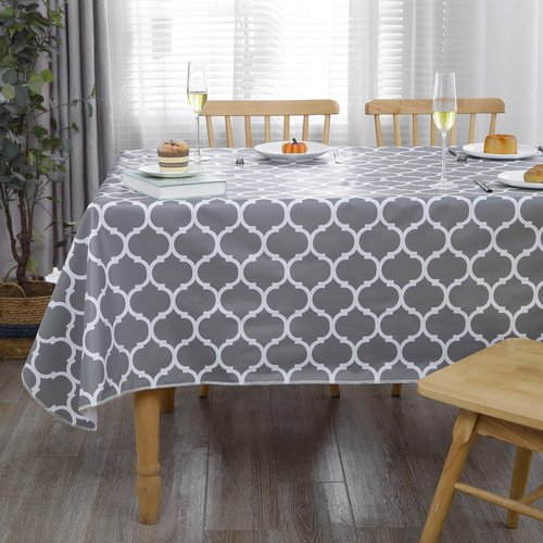 Heavy Duty Vinyl Tablecloth with Flannel Backing Waterproof Oil-Proof Plastic Table Cloth Stain-Resistant Wipeable Rectangle or Square Table Cover for Indoor and Outdoor (Quatrefoil,60x102 Inch)