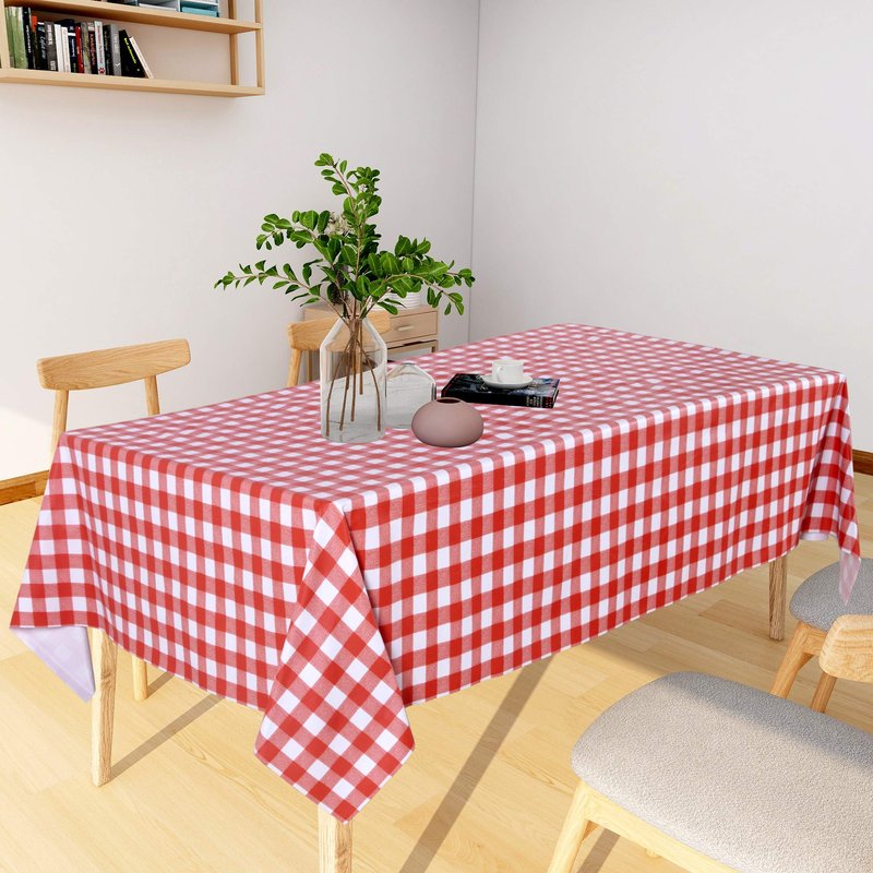 sancua Checkered Vinyl Rectangle Tablecloth - 54 x 78 Inch - 100% Waterproof Oil Proof Spill Proof PVC Table Cloth, Wipe Clean Table Cover for Dining Tables, Buffet Parties and Camping, Red and White