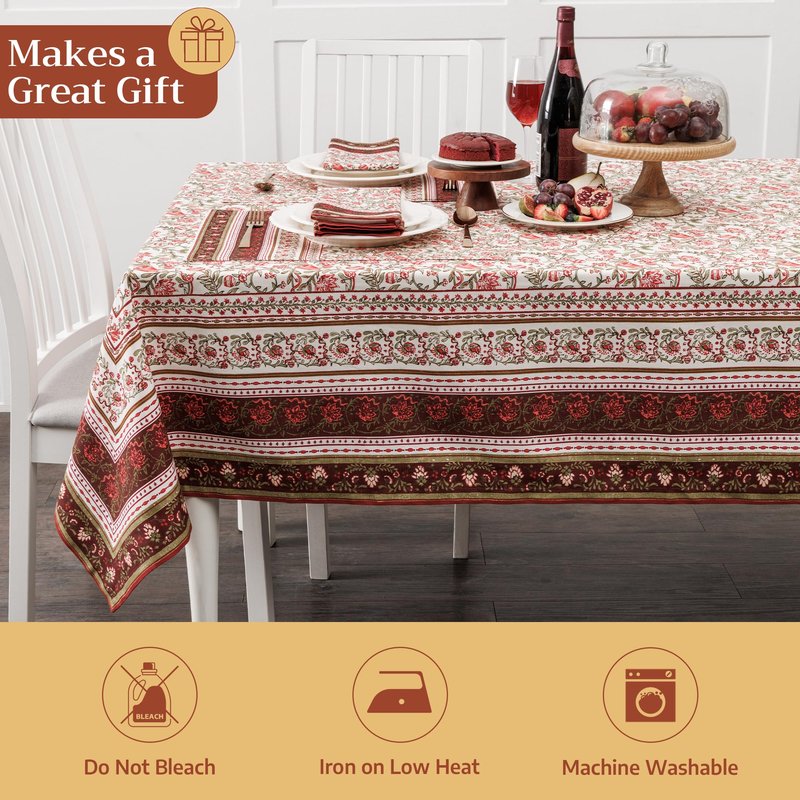 Maison d' Hermine Table Cloth Square Table 100% Cotton 60 x 60 Inches Fall Tablecloth Reusable Everyday Use for Thanksgiving Christmas Decorations Dining Farmhouse Party (Reveillon Au Jardin)