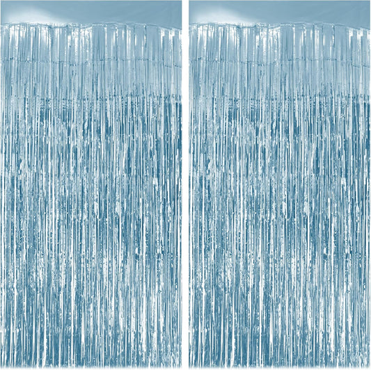 Skiennix Light Blue Fringe Backdrop - 3.2x8.2ft Shining Foil Tinsel Curtains for Parties & Events