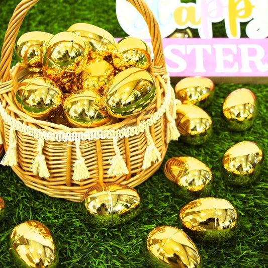 OCTERIC 60 Pcs Shiny Golden Metallic Easter Eggs Bulk, 2.3 ", Fillable Gold Empty Eggs for Fillling Treats, Easter Hunt Basket Suffers Fillers, Easter Theme Party Favors Classroom Prize Supplies