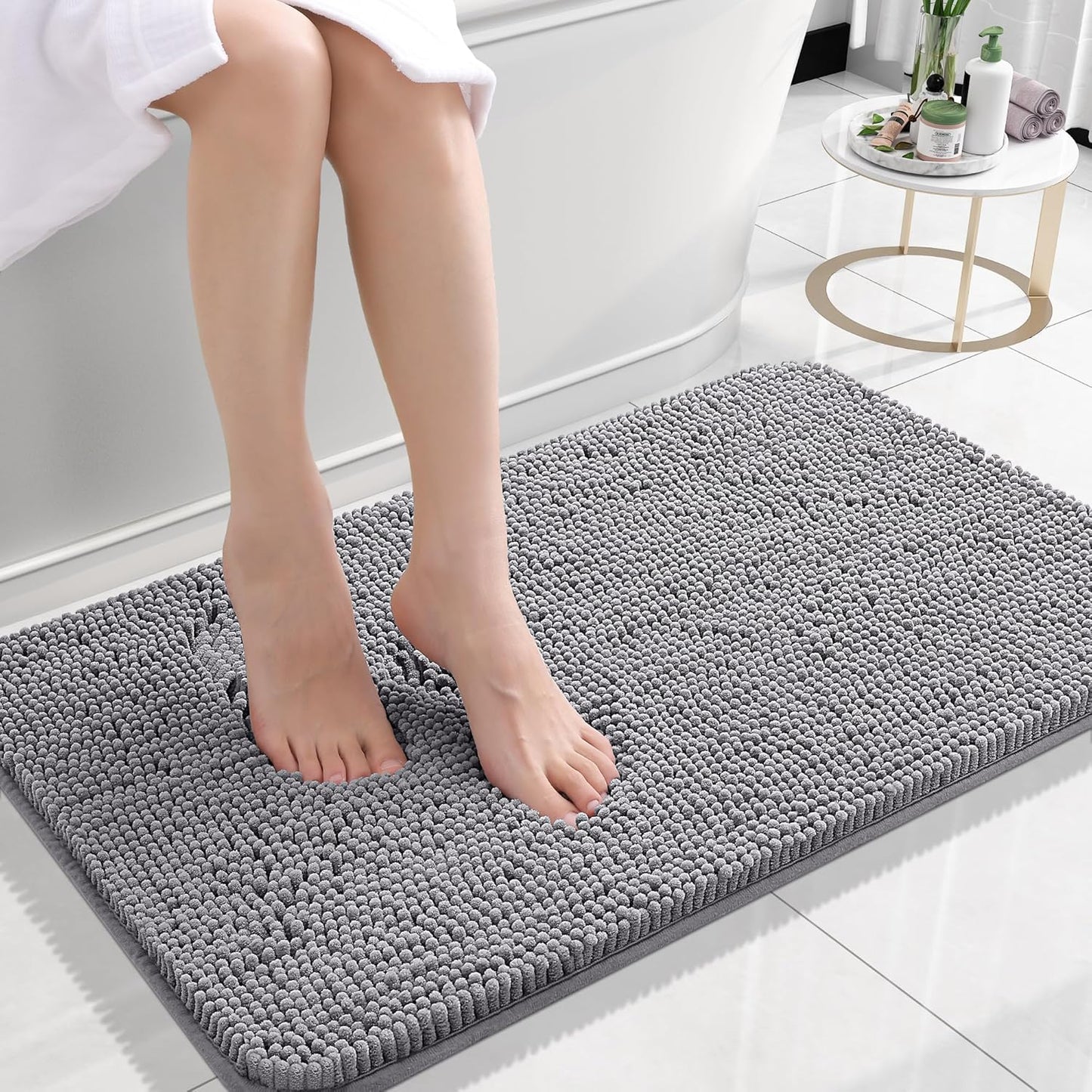 OLANLY Bath Rugs - Extra Soft Chenille with Rubber Backing | Quick Dry, Machine Washable, 24x16, Grey