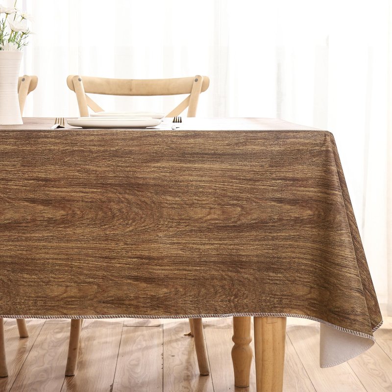 Walrus Heavy Duty Vinyl Tablecloth with Flannel Backing Waterproof Oil-Proof Plastic Table Cloth Stain-Resistant Wipeable Rectangle or Square Table Cover for Indoor and Outdoor (Wood, 52X70 Inch)