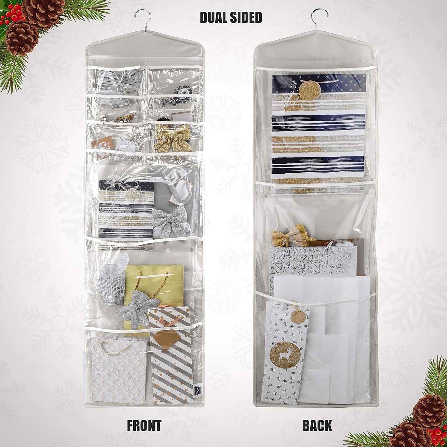 Skiennix Large Double-Sided Gift Bag Organizer - Tissue Paper Holder in Grey