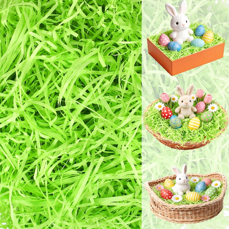 Seifar 5.3oz/150g Green Easter Grass Basket Filler, Recyclable Shred Paper Shred Fillers Easter Basket Grass for Easter Gift Basket Gift Wrapping Party Decorations