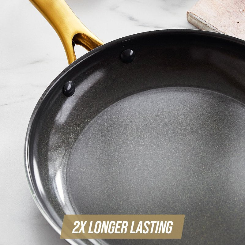 Blue Diamond 8" Nonstick Frying Pan Skillet, Diamond Infused PFAS & PTFE-Free Ceramic Pot, Dishwasher & Oven Safe, Gold Handle, Induction, Non Toxic Metal Utensil Safe, Egg & Omelet Pan, Black