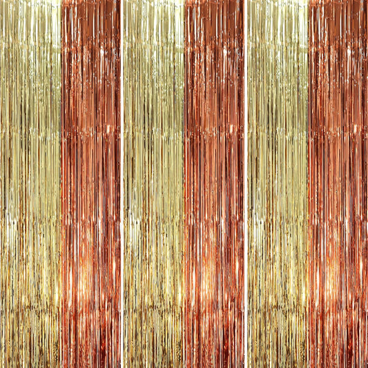 Voircoloria 3 Pack Foil Fringe Backdrop Curtains - 3.3 x 8.2 ft Rose & Champion Tinsel Streamers for Parties
