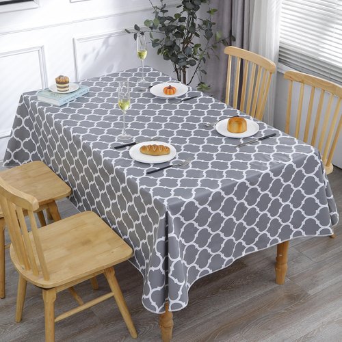 Heavy Duty Vinyl Tablecloth with Flannel Backing Waterproof Oil-Proof Plastic Table Cloth Stain-Resistant Wipeable Rectangle or Square Table Cover for Indoor and Outdoor (Quatrefoil,60x102 Inch)
