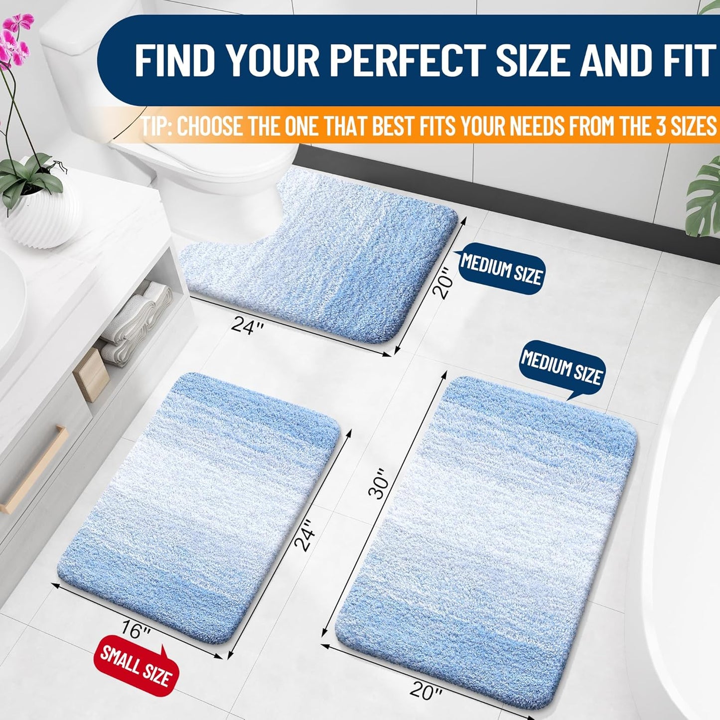 OLANLY Bathroom Rugs Mat - Extra Soft Microfiber Bath Rug | Quick Dry, Machine Washable, 30x20, Light Blue