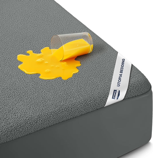 Utopia Bedding Twin XL Waterproof Mattress Protector - Soft Terry Cover with Deep Pockets (Gray)
