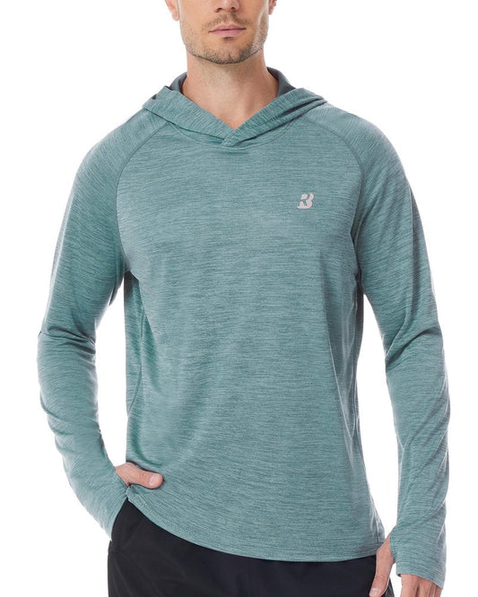 Roadbox Mens UPF 50+ Sun Hoodie, Long Sleeve UV Protection Lightweight Athletic Rash Guard Shirt for Outdoor Fishing Hiking Grey Green