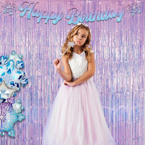GREATRIL Iridescent Purple Tinsel Foil Fringe Curtain Streamers Backdrop for Birthday/Mermaid/Fairy/Wedding Party Decorations 3.2 x 6.5 ft, 2 Packs