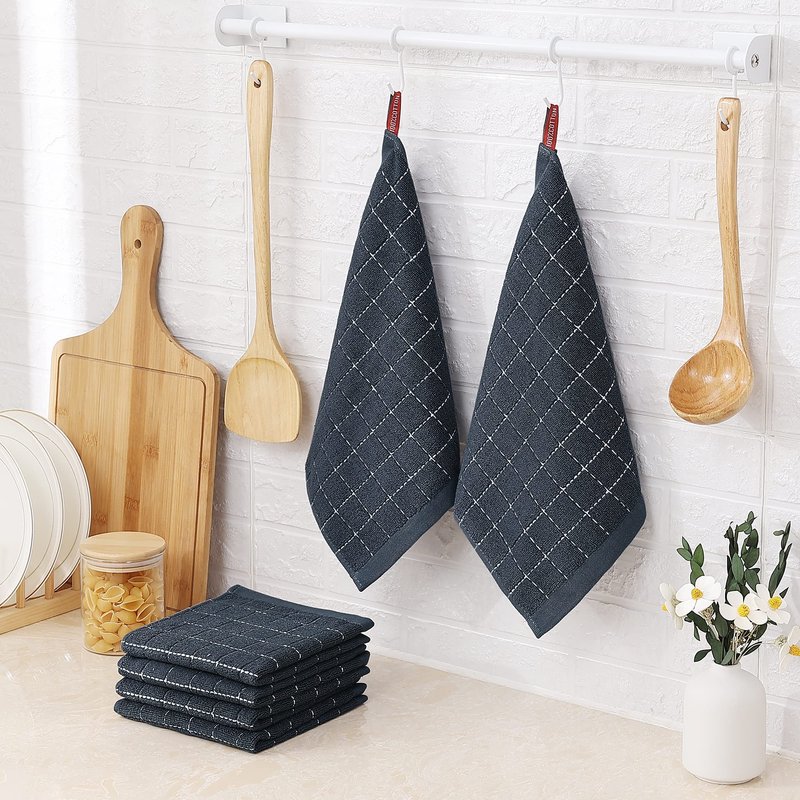 Homaxy 100% Cotton Terry Kitchen Dish Cloths, Ultra Soft and Absorbent Dish Towels for Kitchen, Suitable for Drying and Washing Dishes, 18 Pack, 12 x 12 Inches, Dark Grey