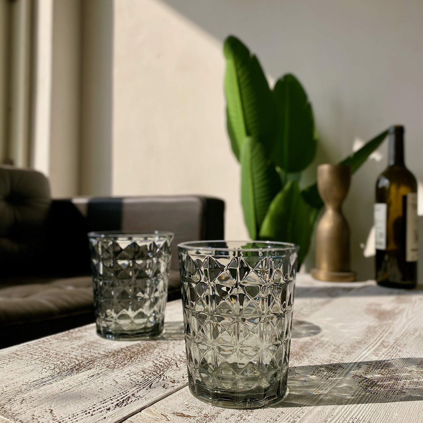 KLIFA- CUPID- 16 ounce, Set of 6, Acrylic Drinking Glasses Tumblers, BPA-Free, Stackable Plastic Drinkware, Dishwasher Safe, Gray-Black