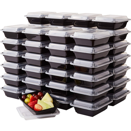 Pro Grade BPA-Free Plastic Containers with Lids 50ct. 12oz Leakproof Microwavable Portion Container for To-Go Orders, Food Prep and Storage. Reusable Bento Box for Restaurant Cafe and Catering.