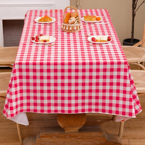 Heavy Duty Vinyl Tablecloth with Flannel Backing Waterproof Oil-Proof Plastic Table Cloth Stain-Resistant Wipeable Rectangle or Square Table Cover for Indoor and Outdoor (Red Checkered, 60x84 Inch)