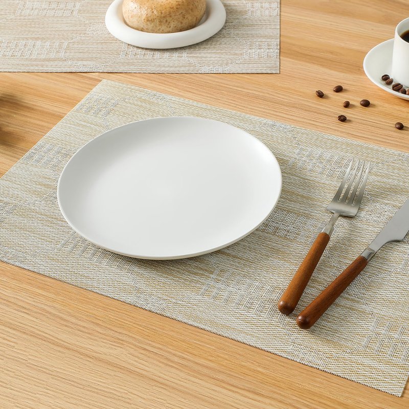 Leetaltree Wheat Placemats Set of 12 - Heat Resistant Non-Slip Place mats for Dining Table, Washable Durable PVC Vinyl Woven Table Mats（Wheat, 12）