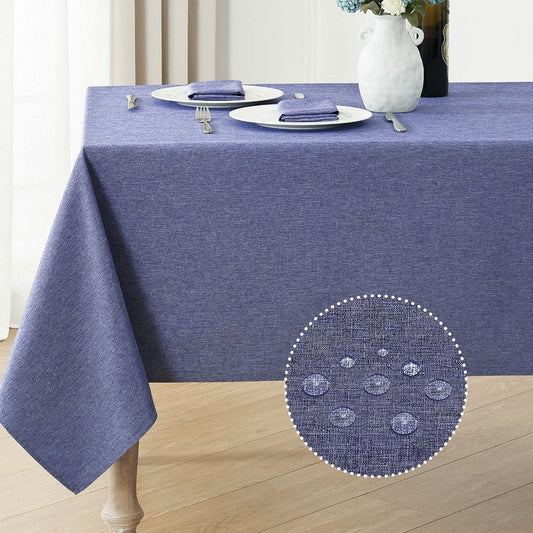Veblandy Rectangle Tablecloth Linen Textured Waterproof & Stain Resistant Table Cloth Wrinkle Free Decorative Fabric Farmhouse Table Cover for Dining/Party/Buffet/Wedding, 60 x 144 Inch, Demin Blue