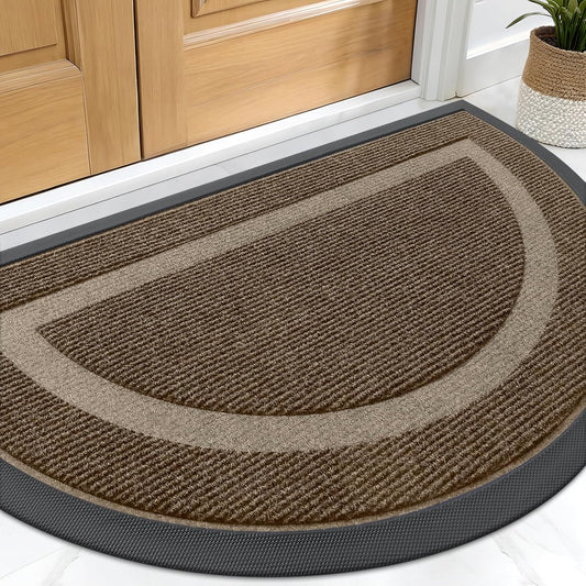 OLANLY Half Circle Door Mat - Waterproof All-Season Indoor/Outdoor Entrance Mat | Easy Clean, 29.5x17, Brown
