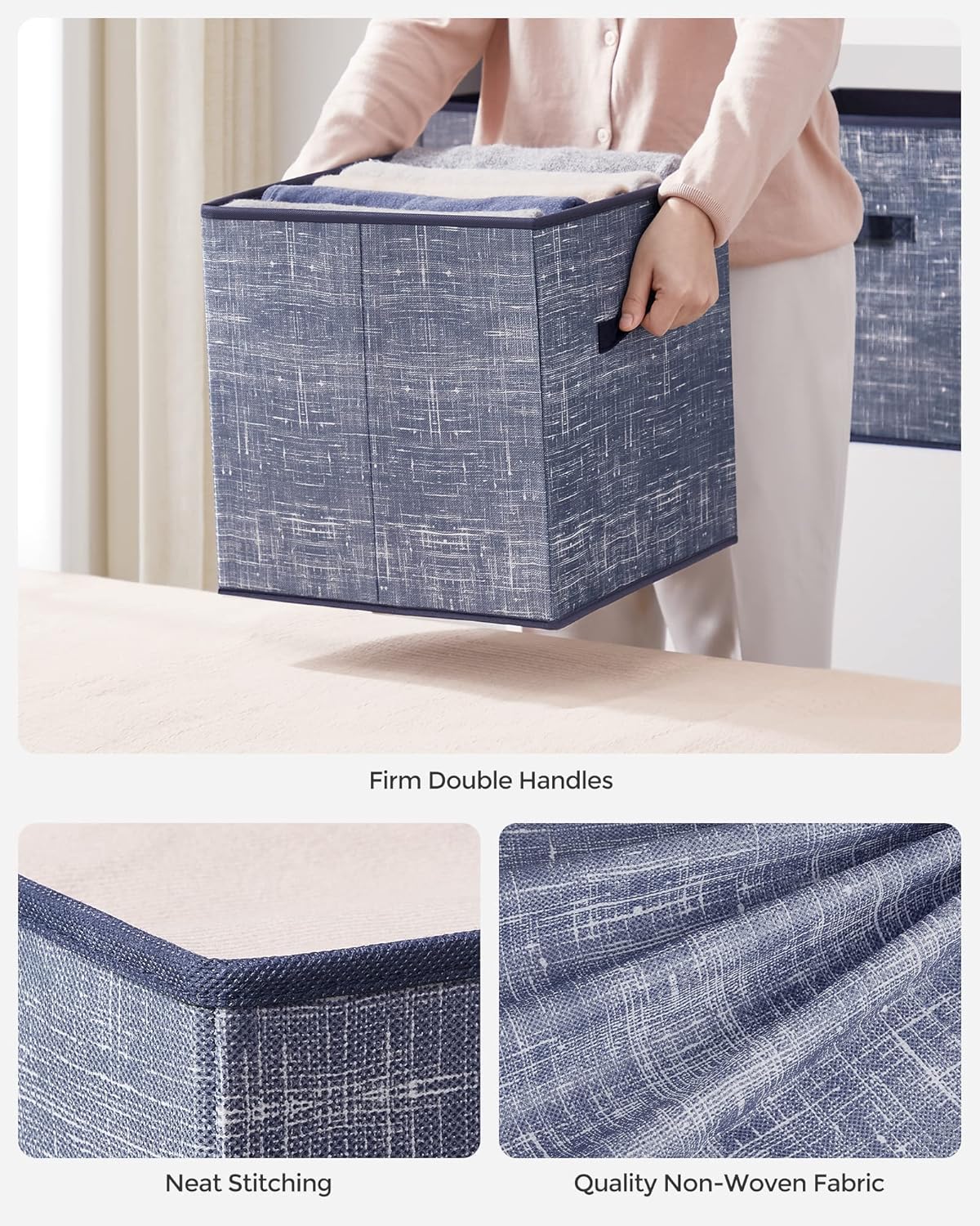 SONGMICS Storage Cubes - 11.8-Inch Foldable Non-Woven Fabric Bins | Set of 6, Misty Blue Closet Organizers